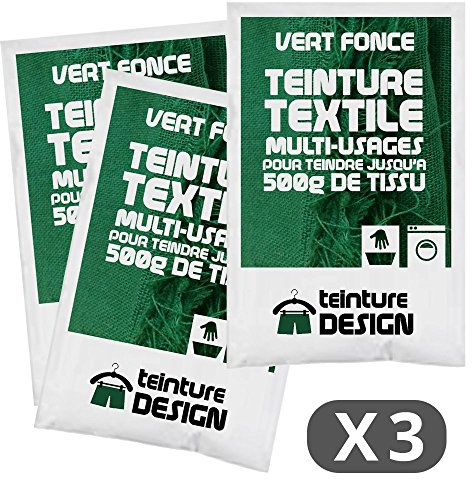 Set de 3 bolsas de tinte textil – Verde oscuro – Tintes universales para ropa y tejidos naturales