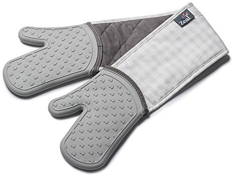 Zeal V133S Silicone Heavy Duty Double Oven Gloves Mitts, French Grey (94 cm Long) – Gingham