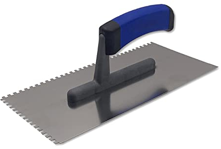 DEWEPRO® Truelle crantée - platoir dentelle - Truelle lisseuse crantée - Acier Inoxydable 270 x 130 mm - Denture : 4x4mm - Manche de Haute Qualité à 2 Composants