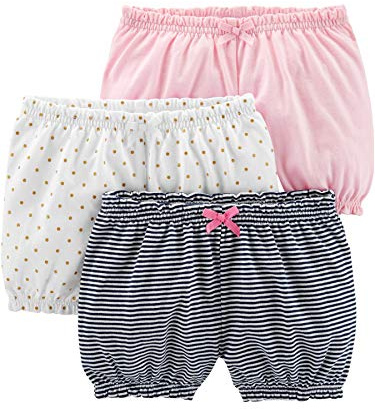 Simple Joys by Carter's Lot de 3 shorts-culottes pour bébé fille ,White/Dot/Pink,US NB (EU 56-62)