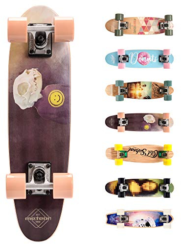 Meteor Holz Skateboard für Kinder - Mini Cruiser Kickboard - Mädchen Rollen Board - Hohe Qualität Old School Holz Deck - Retro Jungen