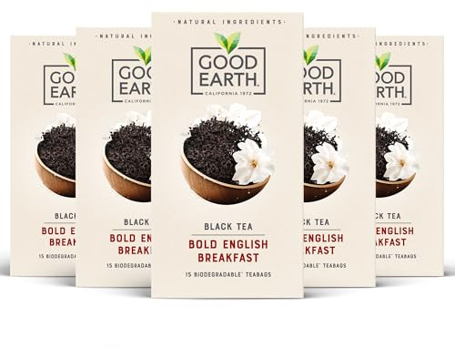 Good Earth Tea Co. Bold English Breakfast Tea Bags – Classic Black Brew with a Rich, Robust Taste – 5 x 15 Plant-Based Teabags