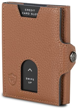 VON HEESEN Slim Wallet mit RFID Schutz - Geldbörse Herren klein - Mini Geldbeutel Damen Portmonee - Kartenetui Echtleder Karten Portemonnaie - Leder Kreditkartenetui Cognac-Braun