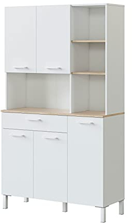 Dmora Armario Multiusos con Cinco Puertas batientes, Tres baldas y un cajón, Color Blanco, 108 x 186 x 40 cm