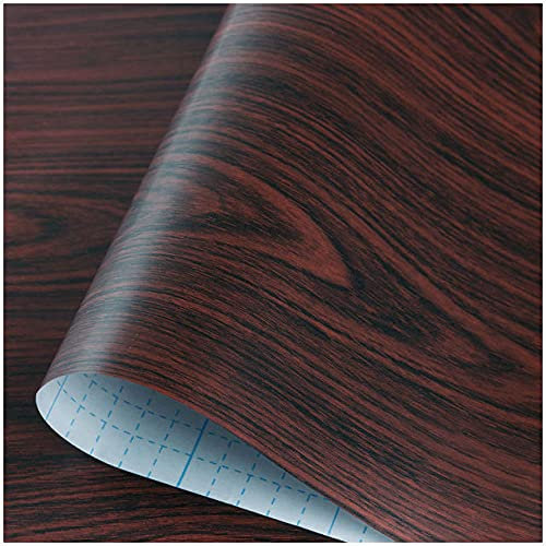 WSWJDW 3D Wood Grain Self Adhesive Wallpaper Waterproof PVC Kitchen Wardrobe Cabinet Furniture Renovation Door Wall Sticker,Dark Mahogany,5mx45cm
