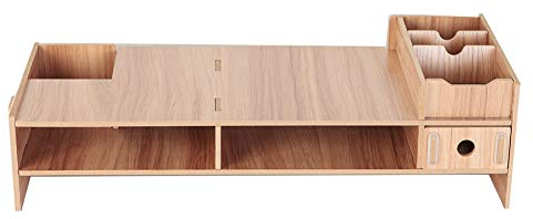 Pwshymi Support pour écran en Bois, Support de Moniteur avec Tiroir de Rangement Organisateur de Bureau TV/PC 49x20x13.5cm