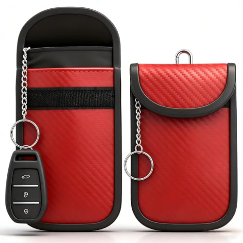 Diyife 2 Pack Faraday Pouch, RFID NFC Car Key Signal Blocker Pouch, Full Shielding Keyless Entry Anti-Theft Relay Attack Faraday Bag for Car Motorcycle Keys, Bank Cards and ID Cards, Red
