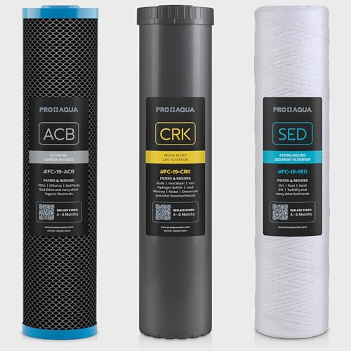 PRO+Aqua Elite GEN2 Whole House Replacement Filter Set, Heavy Metals Well Water - Sediment, KDF/Blend, Carbon Infused Cartridges FC-PK19-100E