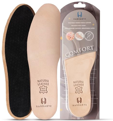 HANDARTE Leather Thin Insoles for Men | Dress Shoe Inserts | Anti Sweat & Odor Eater Soles - 100% Natural Goatskin & ChromeFree (Size UK 11 | EU46)