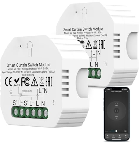 WiFi Roller Shutter Switch Module with Percentage Function, 2.4 GHz Alexa Smart Roller Shutter Control, App Control, Timer for Roller Shutter Motor Blinds Compatible with Google Home Smart Life Tuya