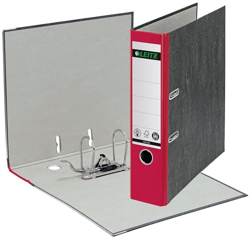 Leitz Qualitäts-Ordner 180°, 20er Pack, A4, klimaneutral, 100% recycelter Karton, 8 cm Rückenbreite, Wolkenmarmor-Papier (Rot)