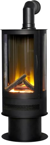 Acantha Orbit Cylinder Electric Stove in Black with Angled Stove Pipe in Black