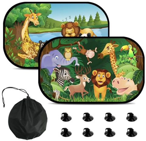 FINEVERNEK Tendine Parasole Auto Bambini,2 pezzi Tendine Parasole per Auto con Ventosa,Parabrezza Finestrino Laterale Protezione Solare 99% dai Raggi UV,Autoadesivo,50X30cm