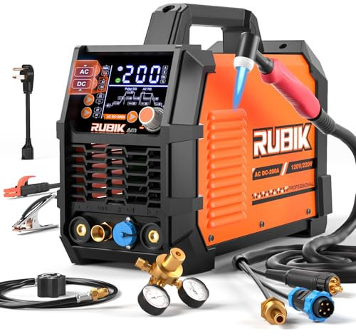 AC DC Tig Welder with Pulse,200 Amp 6 in 1 Aluminum Tig Welder 110V/220V Dual Voltage TIG Welder with Square/Triangular Wave/Stick/MMA/Spot MultiProcess Welding Machine