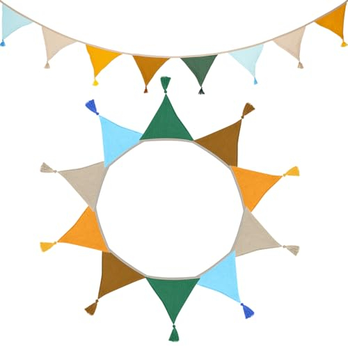 ZUOQIANG Fabric Bunting Flags 3m，10Pcs Double Triangle Flag Pennant Garland, Baby Room Decoration，Double Side Fabric Bunting Garland r for Nursery, Garden, Baby Room Decoration（yellow）