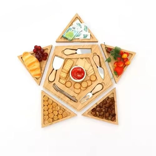 BambStar Star-Shaped Bamboo Charcuterie Board Set - Includes 4 Utensils, 4 Fruit Forks, 1 Ceramic Bowl - Perfect for Entertaining and Gifting