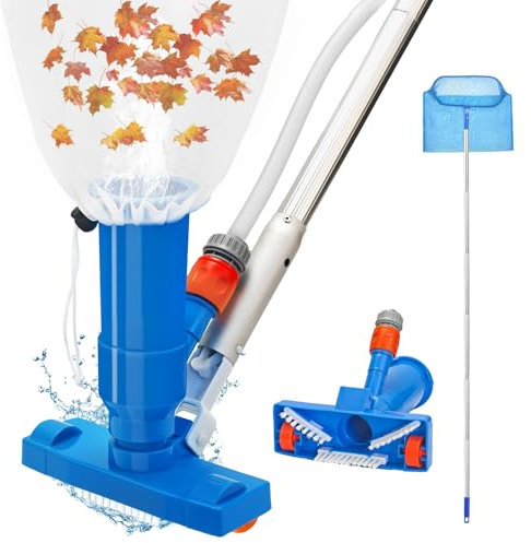 Kit de limpieza de piscina, aspiradora de piscina de 140 cm con red de piscina para limpieza, limpiador de bañera de hidromasaje de mano para estanque, spa, fuente, piscina, kit de limpieza de bañera