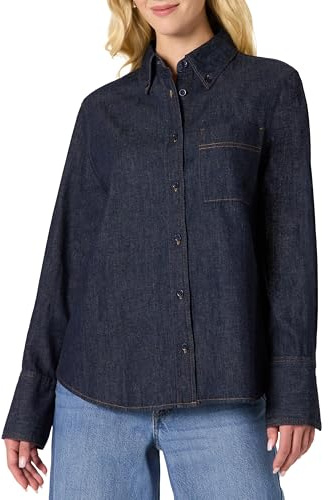 Amazon Essentials Camicia Button Down in Denim, Vestibilità Oversize Donna, Risciacquo, S