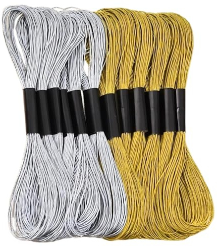 12 PCS Metallic Embroidery Thread – Gold & Silver Polyester Floss for Cross Stitch & Sewing – Ideal for DIY Crafting, Embellishments & Decorative Embroidery Projects (6 Gold, 6 Silver)