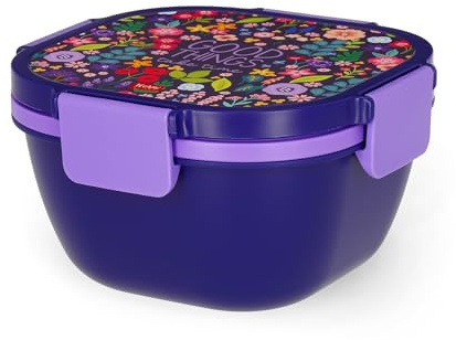 Legami - Lunch Box, Lunch Box, Flower Theme, 1 Fork, 1 Tray with Compartments, 1 Removable Seasoning Holder Included, Capacity 1700 ml, 19 x 10.7 x 19 cm