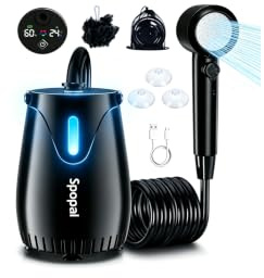 Spopal Campingdusche mit Pumpe, 8000mAh Campingdusche, Temperaturmessung