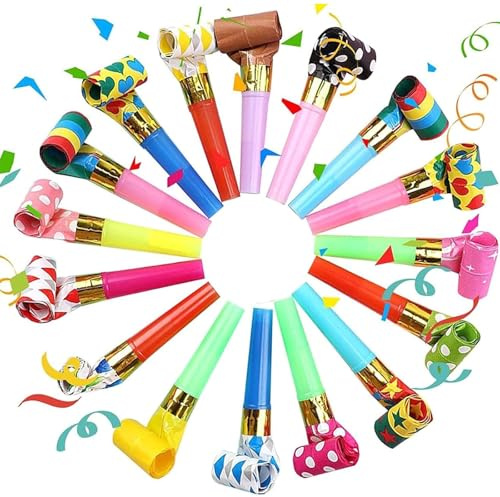 30 Pcs Party Blowers, Whistles, Party Poppers | Party Poppers Birthday, Party Bag Fillers Unisex, Ideal for Birthday, Christmas, Wedding, Anniversary