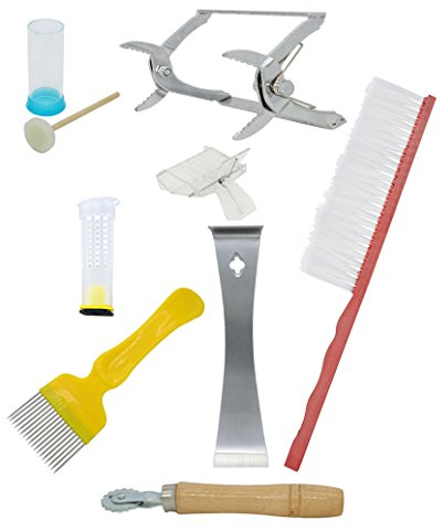 Thaoya Imkereiausrüstung Bienenzuchtgerät Bienenbürste Queen Tube Entdeckungsgabel Queen Catcher Hive Werkzeug Sporen Drahtrad Einbettung Rahmen Griff Queen Marking Käfig mit Kolben (8-teiliges Set)