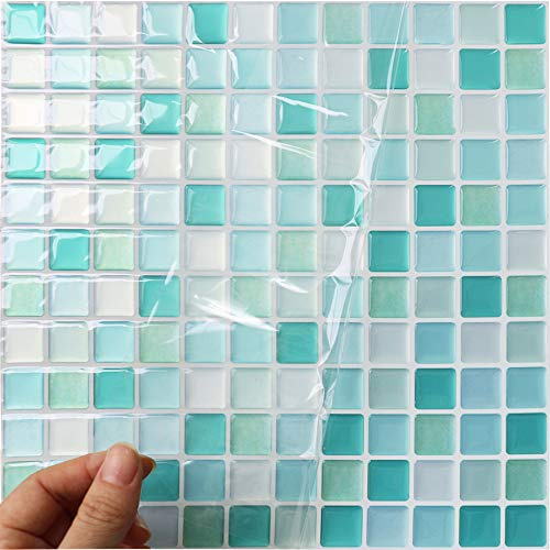 HyFanStr Peel and Stick Backsplash 3D Mosaic Tile Stickers Wall Sticker Home Decor for Kitchen Bathroom 9.26 x 9.26(Pack of 4)