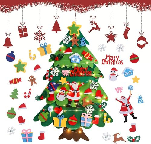 Kids DIY Felt Christmas Tree Set, 3.28ft Wall Hanging Xmas Tree Decorations Kit With 32Pcs Ornaments, Home Door Window Decoration
