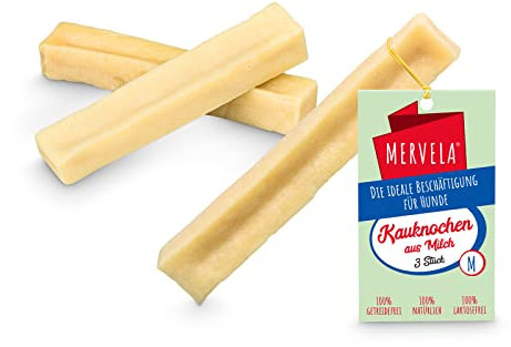MERVELA® Kaukäse für Hunde | 3 * 60 Gramm | Käseknochen | Beschäftigung & Belohnung | Käsestangen | Harter Yak Käse Hund, Langer Kauspaß