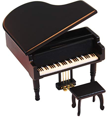 ANGEL MELODY Wooden Grand Piano Music Box Mechanism with Bench and Metal Pedal, Ring Storage Box Wind up You are My Sunshine Musical Boxes Birthday Gifts for Her, Kids, Daughter, Boys, Girls, (Black)