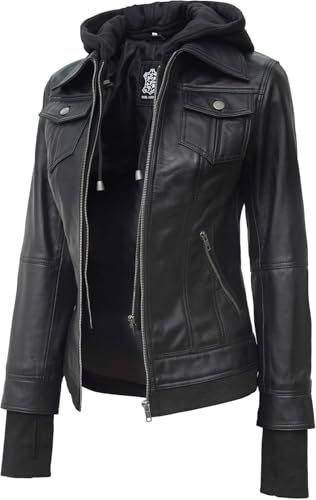 Blingsoul Leather Jacket Women with Hood | [1309194] Betty Black, L