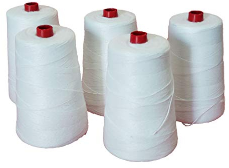 Vrysac-High Resistance Polyester Thread Bobbins for Sack Sewing Machines-5 units pack-for Raffia Sacks-Paper Sacks-Jute Sacks-Thread for Portable Sealing Machines for Sacks and Bags-White Color
