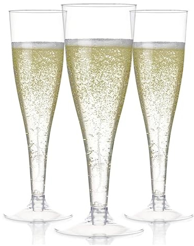 Prestee Set of 24 Clear Plastic Champagne Flutes - 4.5 oz Capacity Shatterproof Disposable Glasses - Suitable for Weddings, Cocktail Parties, and Outdoor Celebrations