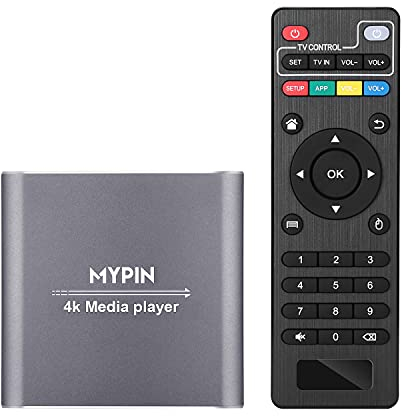 MYPIN HDMI Multimedia Player, 4K@30Hz Digital Media Player HDMI/AV-Ausgang PPT MKV AVI RMVB RM für HDTV mit Fernbedienung unterstützt USB-Laufwerke und SD-Karten USB-Maus (Grau)