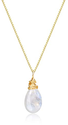 COAI Geschenkideen Damen Vergoldete Silber Halskette aus Edelsteine Wassertropfen Anhänger aus Mondstein Kleiner Anhänger