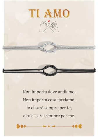 Cheerslife Regalo Bracciali Coppia Lui Lei Fidanzati Bracciale Amicizia Bracciale Donna Braccialetti Nodo D'amore, Bracciali Amicizia Donna Regali di Coppia Regalo Fidanzato - Nero e Argento