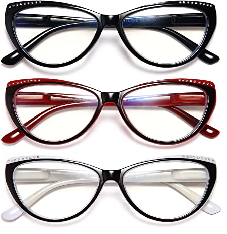 EYEURL 3er Pack Lesebrille CatEye Lesebrille Blaulichtblocker für Damen Lesebrillen Sehhilfe Brille Lesehilfe für Damen Herren mit Federscharnier