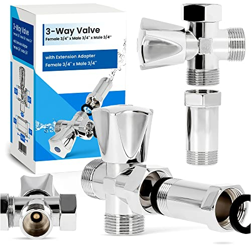 Instalguru Rubinetto Angolo Regolazione Valvola a T 3 Vie 3/4 Adattatore Collettore 3/4 Lavatrice Connessione Lavastoviglie Bagno WC Ottone Cromato