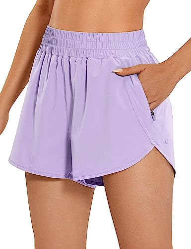 CRZ YOGA Damen Kurz Sporthose Laufhose High Waist Fitness Sport Shorts Kurze Hose mit Reißverschlusstasche Flieder 38