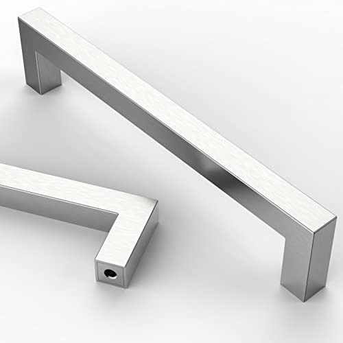 Asidrama Confezione da 10 Maniglie per Armadio da Cucina da 16 cm (6.3 Pollici) in Nichel Satinato Spazzolato, Maniglie per Cassetti in Acciaio Inox per Armadio Cucina, Maniglie per Cassetti e