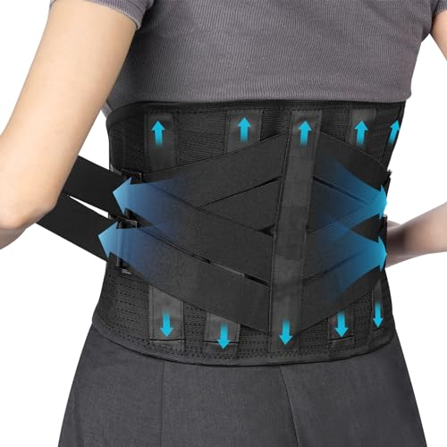 Hossom Rückenbandage für Männer und Frauen Linderung von Rückenschmerzen, Atmungsaktive rückenstützgürtel Rückengurt mit Metall Streben, für schweres Heben und Ischias-Schmerzlinderung (Schwarz, S-M)