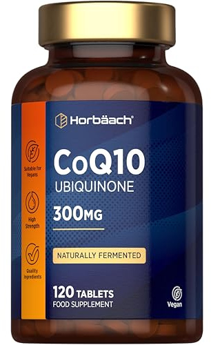 CoQ10 Supplement 300mg | High Strength Ubiquinone Coenzyme Q10 | Naturally Fermented | 120 Vegan Tablets | Supplement for Men & Women | by Horbaach