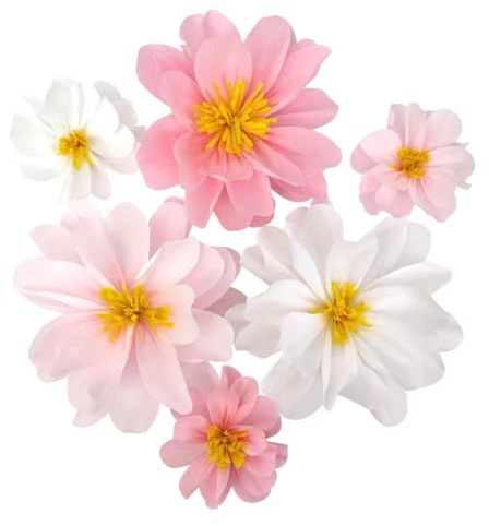 Mybbshower Blush Pink White Crepe Paper Flower for Girls Birthday Nursery Room Decoration Baby Shower Engagement Tea Party Decor 12inch-7inch Pack of 6