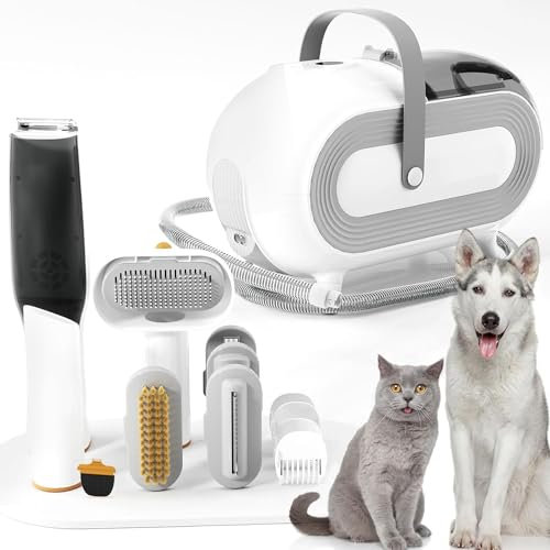 Kit d'aspirateur de toilettage pour animaux de compagnie, aspirateur pour chien pour le toilettage, aspirateur 2 L, aspiration 99 % des poils d'animaux, aspirateur pour poils de chien avec 5 outils