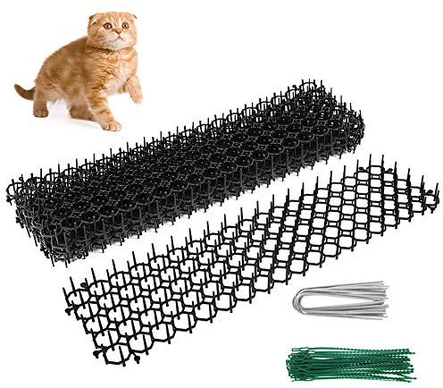 10PCS Dornengitter Tier-Barriere Katzenabwehr Matte mit Spikes Tiervertreiber, Katzenschreck Tierschreck mit 12xU-förmiger gemahlener Nagel 30-fache Krawatte für Innen-und Außengarten-Terrasse Yard