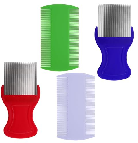 Auiremrti Pettine per capelli in 4 pezzi, 2 pettini per pidocchi double face, 2 pettini per forfora con denti metallici, mezzi professionali anti-forfora, nessun danno ai capelli.