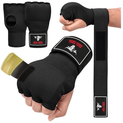 Paire de Gants de Boxe en Gel avec Sangles de Poignet de 75 cm – Élastiques, rembourrés, Protection du Poing pour Muay Thai, MMA, Arts Martiaux, entraînement au Sac de Frappe (M)