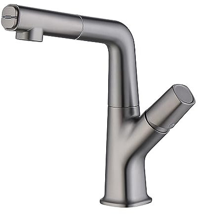 Gun Grey può Sollevare Il Rubinetto del lavabo del cassetto a Sette cifre, Ottone elettrolitico, Doppio Uso Caldo e Freddo, lavabo per Il Bagno di casa, Cenere di Pistola
