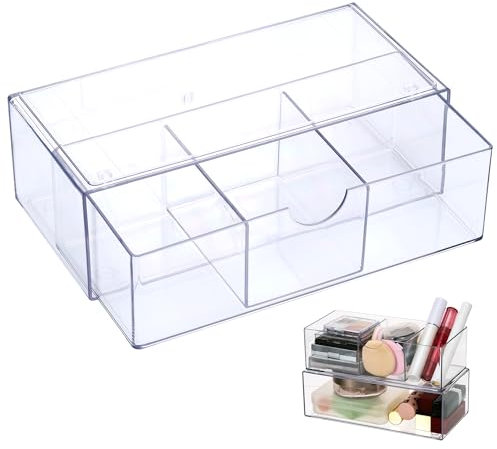TranRantic Acryl Badezimmer Organizer, Kosmetik Organizer Set, Abnehmbarer Transparenter Bad Schubladen Organizer, Wattestäbchen Behälter für Kommode Bad